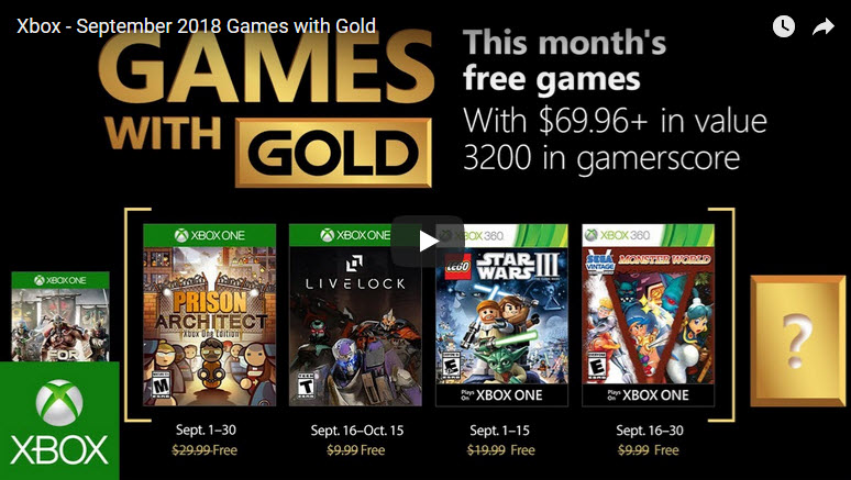 NEWS – Xbox free games for September 2018