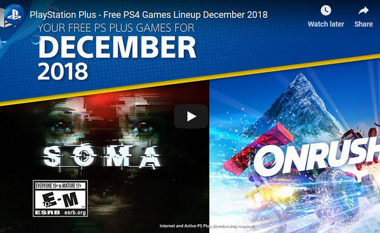 NEWS – PlayStation Plus: Free Games for December 2018
