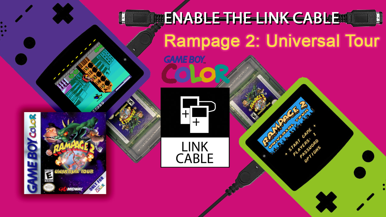 Rampage 2: Universal Tour (GBC, 1999) 2p linked co-op play – ENABLE THE LINK CABLE