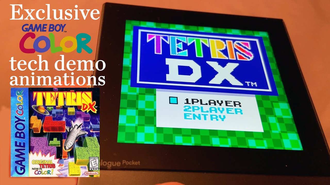 Tetris DX exclusive animations when played on a GAMEBOY COLOR